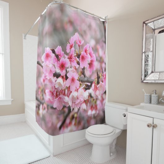 さくらんぼ日本のフローラピンク シャワーカーテン (インサイチュ)