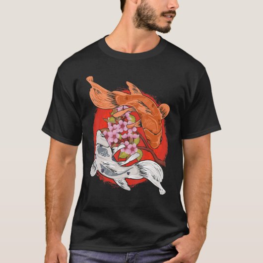 さくらんぼ日本のブロッサムツリーコイフィッシュ陰陽 Tシャツ (正面)