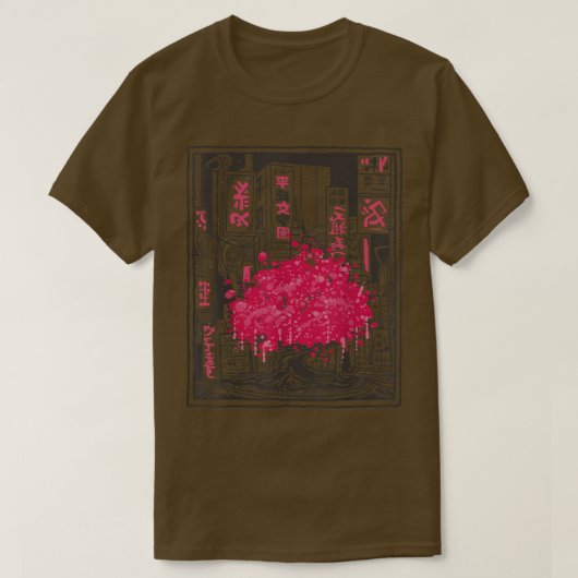 さくらんぼ日本のブロッサムツリーシティ桜アニメグラ Tシャツ (デザイン正面)
