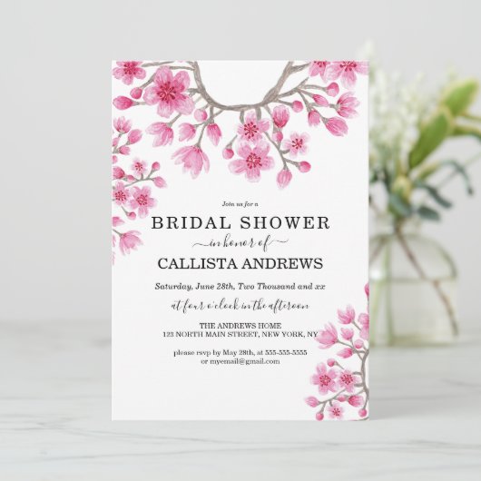 さくらんぼ日本のブロッサムフローラブライダルシャワー 招待状 (スタンド正面)