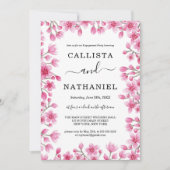 さくらんぼ日本のブロッサムフローラ縁ど婚約 招待状 (正面)