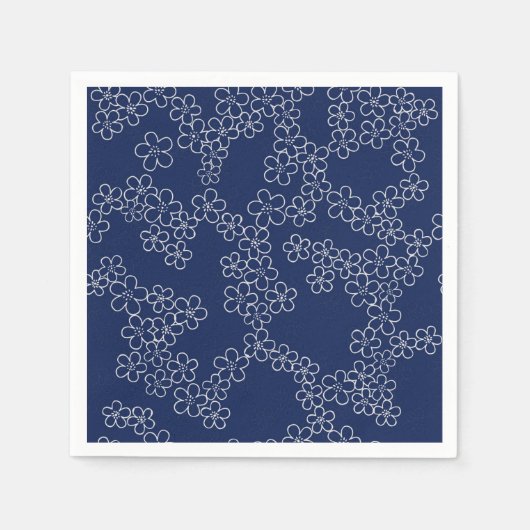 さくらんぼ日本のブロッサム桜ホワイトオンブルー スタンダードカクテルナプキン (正面)