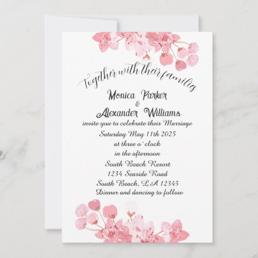 さくらんぼ日本の桜ピンクの花 招待状 (正面)