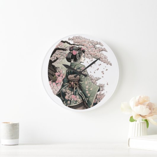 さくらんぼ日本の桜芸子芸妓 ラージ壁時計 (ホーム)