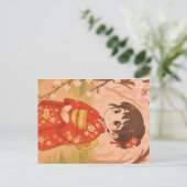 さくらんぼ日本の花園の可愛い女の子 ポストカード (スタンド正面)