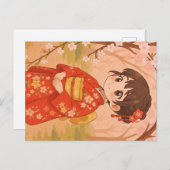 さくらんぼ日本の花園の可愛い女の子 ポストカード (正面/裏面)