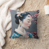 さくらんぼ日本の花園の芸者 クッション (ブランケット)