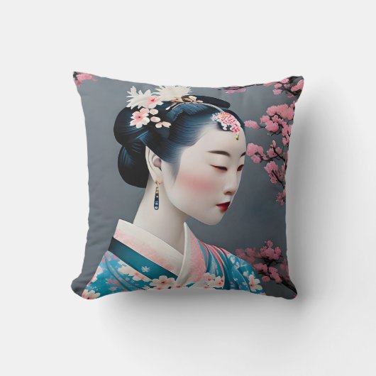 さくらんぼ日本の花園の芸者 クッション (正面)