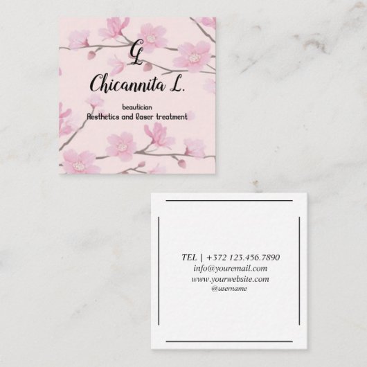 さくらんぼ春桜 日本の スクエア名刺 (正面/裏面)