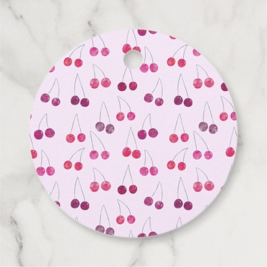 さくらんぼ最初の誕生日パーソナライズされたさくらんぼピンク フェイバータグ (裏面)