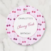 さくらんぼ最初の誕生日パーソナライズされたさくらんぼピンク フェイバータグ (正面)