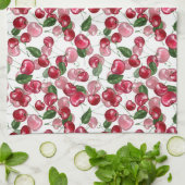 さくらんぼ果実模様 キッチンタオル (折り畳み)