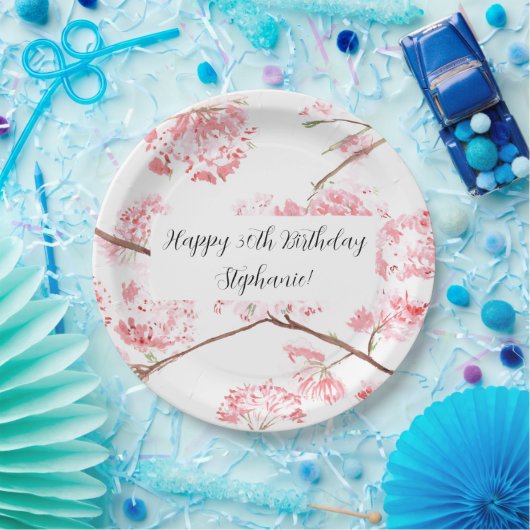 さくらんぼ桜ピンクフローラかわいらし誕生日 ペーパープレート (パーティー)