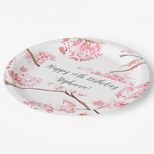 さくらんぼ桜ピンクフローラかわいらし誕生日 ペーパープレート (アングル)