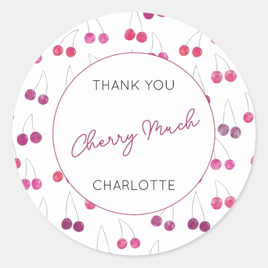 さくらんぼ水の色パーソナライズされたありがとう ラウンドシール (正面)