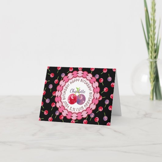 さくらんぼ水彩誕生日 カード (正面)