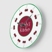 さくらんぼ熟した赤さくらんぼキッチンデコールフルーツアート ラージ壁時計 (傾斜)