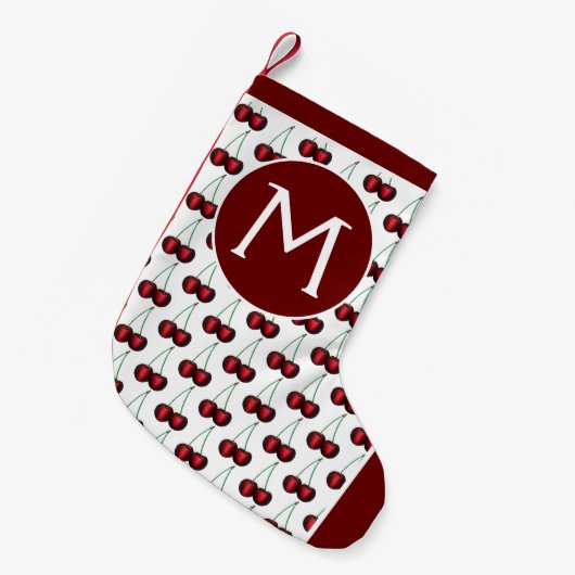 さくらんぼ熟した赤さくらんぼサマーフルーツプリント スモールクリスマスストッキング (正面 (吊り時))