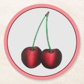 さくらんぼ熟した赤さくらんぼサマーフルーツプリント ラウンドペーパーコースター (正面)