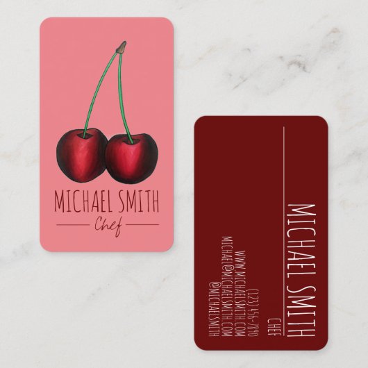 さくらんぼ熟した赤さくらんぼフルーツシェフホームメイドジャム 名刺 (正面/裏面)