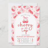 さくらんぼ第1の誕生日パーティーコケットさくらんぼ誕生日 招待状 (正面)