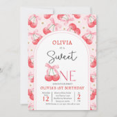 さくらんぼ第1の誕生日パーティーコケットさくらんぼ誕生日 招待状 (正面)