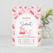 さくらんぼ第1の誕生日パーティーコケットさくらんぼ誕生日 招待状 (スタンド正面)