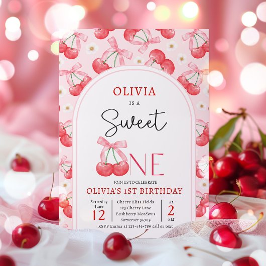 さくらんぼ第1の誕生日パーティーコケットさくらんぼ誕生日 招待状