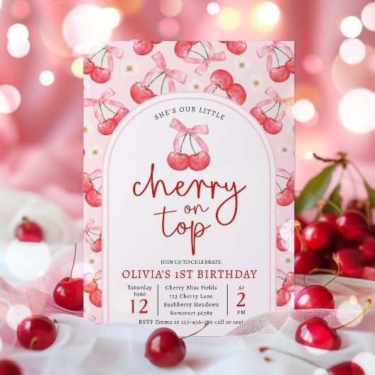 さくらんぼ第1の誕生日パーティーコケットさくらんぼ誕生日 招待状