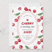 さくらんぼ第1の誕生日パーティー誕生日 招待状 (正面)