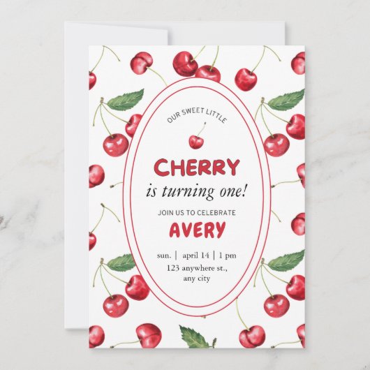 さくらんぼ第1の誕生日パーティー誕生日 招待状 (正面)