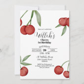 さくらんぼ第1の誕生日招待状夏のさくらんぼ 招待状 (正面)