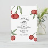 さくらんぼ第1の誕生日招待状夏のさくらんぼ 招待状 (スタンド正面)