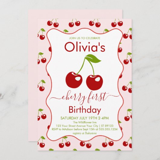 さくらんぼ第1誕生日さくらんぼ第1誕生日 招待状 (正面/裏面)