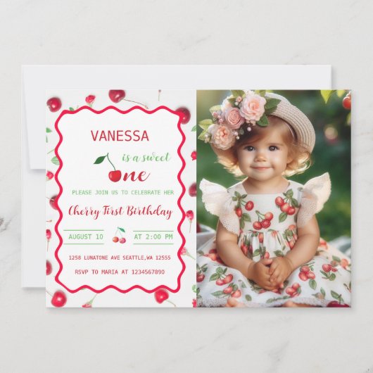 さくらんぼ第1誕生日招待状 招待状 (正面)