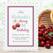 さくらんぼ第1誕生日水玉模様テーマ 招待状