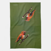 さくらんぼ素晴らしの木の上のハチドリ キッチンタオル (縦)