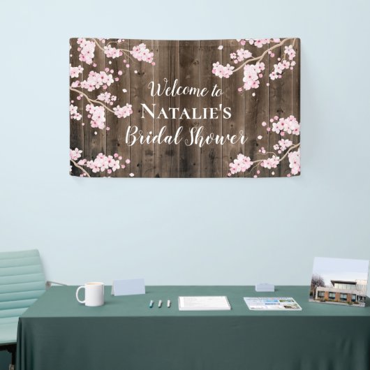 さくらんぼ素朴ブロッサムフローラウッドブライダルシャワー 横断幕 (トレードショー)