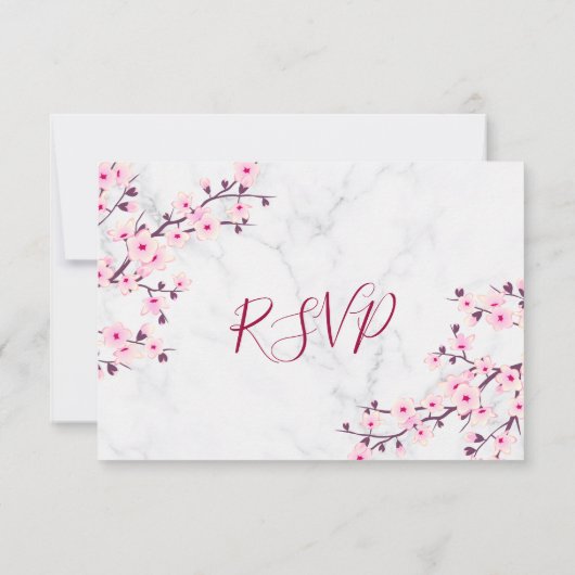 さくらんぼ結婚花ズピンクホワイトRSVP 招待状 (裏面)