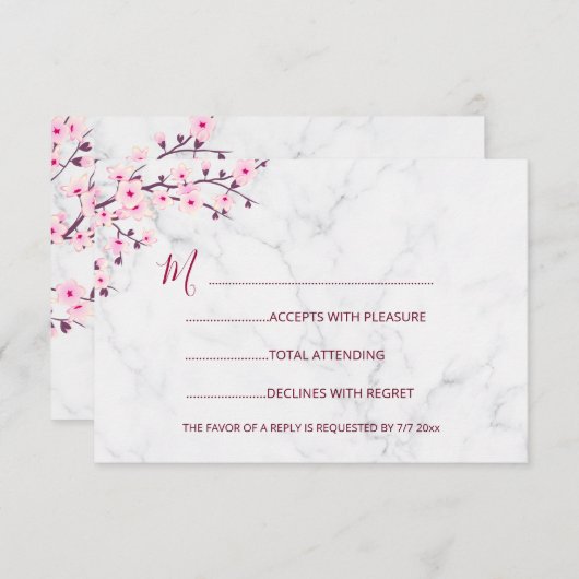 さくらんぼ結婚花ズピンクホワイトRSVP 招待状 (正面/裏面)