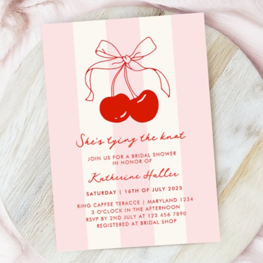 さくらんぼ縛る結び目ブライダルシャワー 招待状