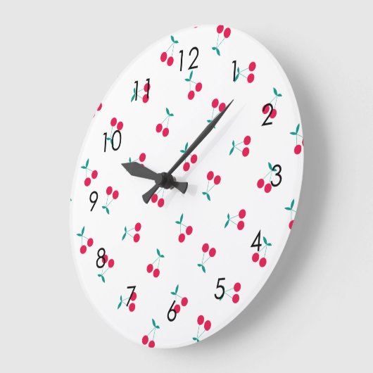 さくらんぼ美的さくらんぼパターンホワイト ラージ壁時計 (傾斜)