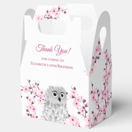 さくらんぼ花かわいいフクロウ |カスタム子供の誕生日 フェイバーボックス (オープン)