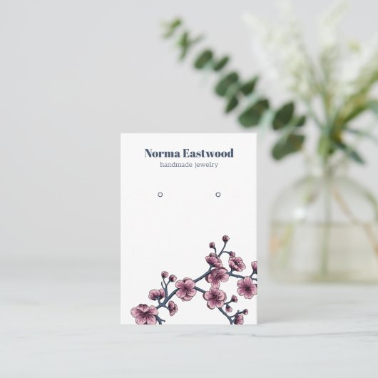 さくらんぼ花のイヤリングディスプレイカード 名刺 (スタンド正面)