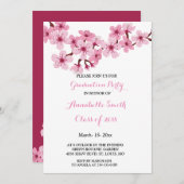 さくらんぼ花のピンクホワイトフローラ卒業パーティー 招待状 (正面/裏面)