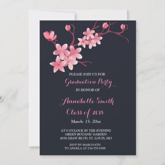 さくらんぼ花の卒業パーティー 招待状 (正面)