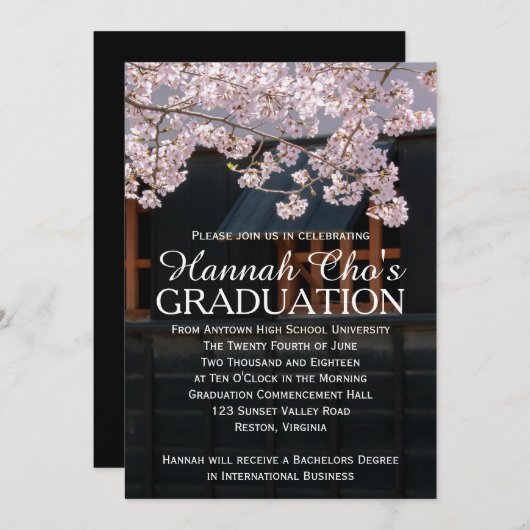 さくらんぼ花の卒業発表 招待状 (正面/裏面)