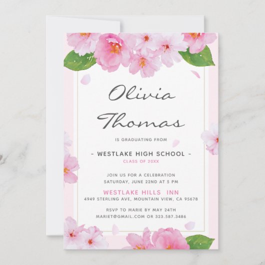 さくらんぼ花の日本の卒業パーティー招待状 招待状 (正面)