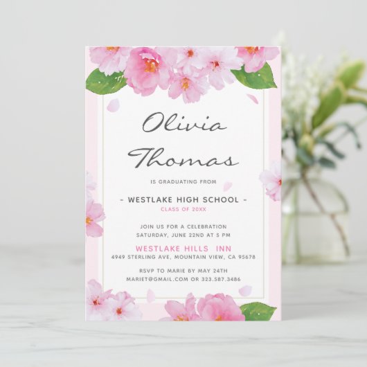 さくらんぼ花の日本の卒業パーティー招待状 招待状 (スタンド正面)