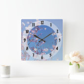 さくらんぼ花の枝 スクエア壁時計 (ホーム)